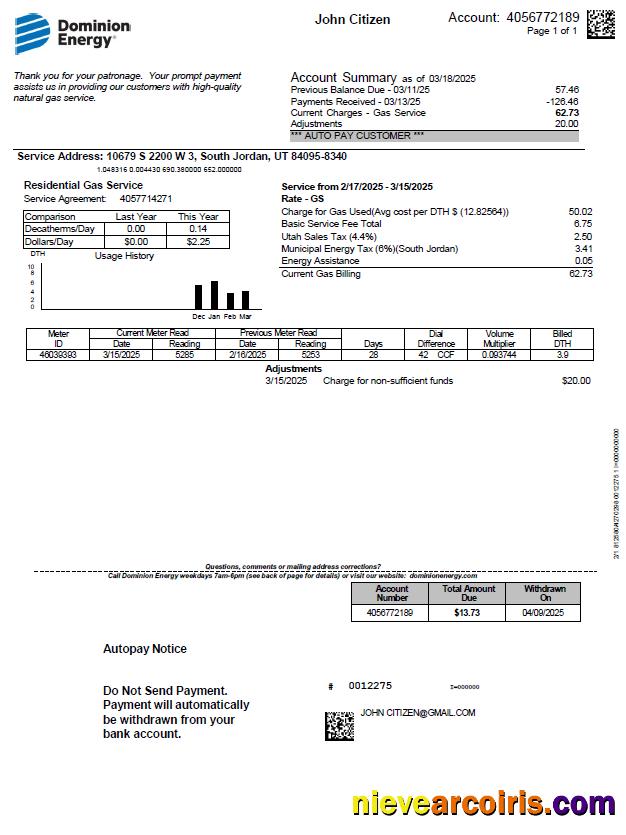 USA Dominion Energy utility bill, version 3